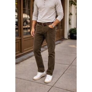 Cremieux Premium Denim Corduroy Pants Mens 34x32 Olive Brown Straight Stretch
